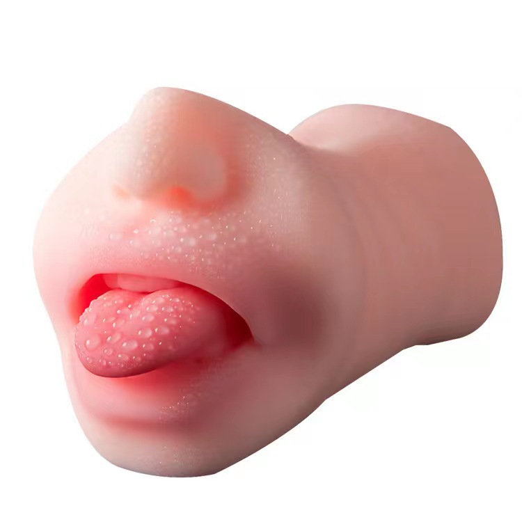 Dual-Channel Manual Masturbator with Red Tongue Detail, TPE Realistic Textured Cup - Image 5