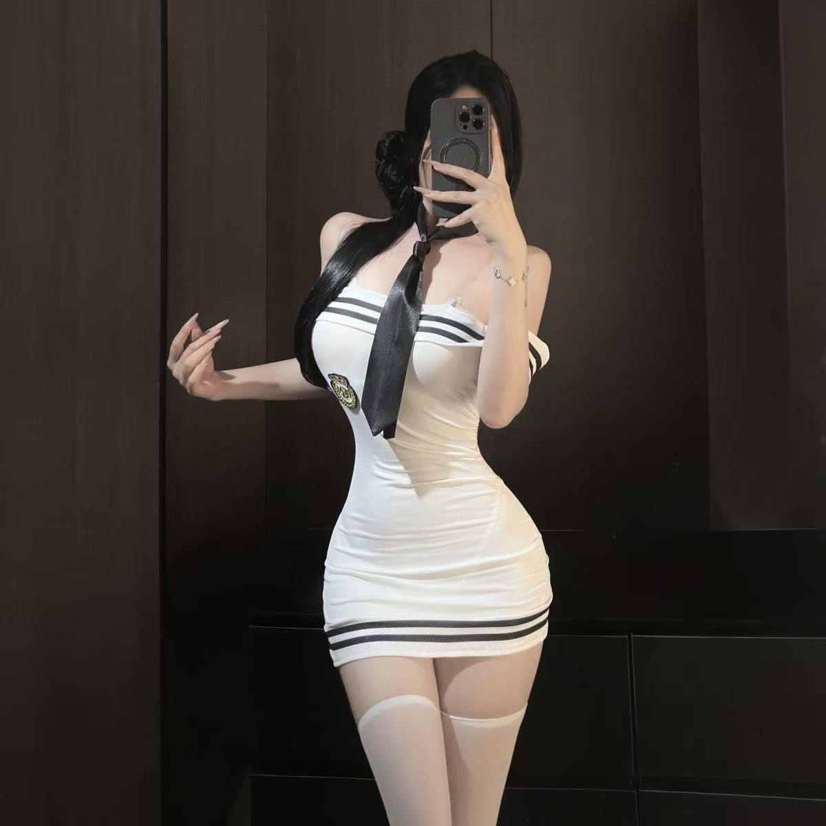 Sailor Stewardess Roleplay Lingerie Set with Tube Top and Straps - Image 2