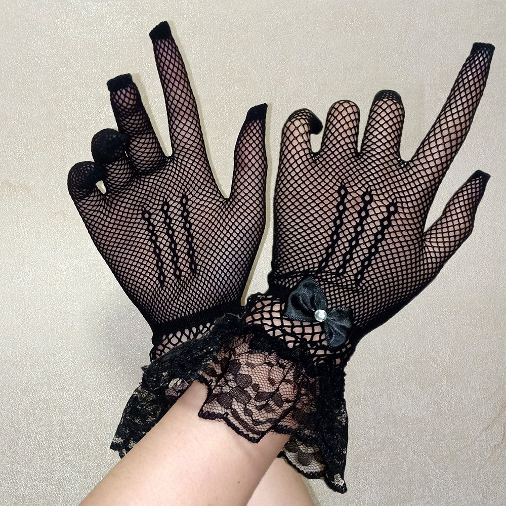 Black Lace Airplane Gloves for Women, Hollow Elastic Performance Gloves - Image 2