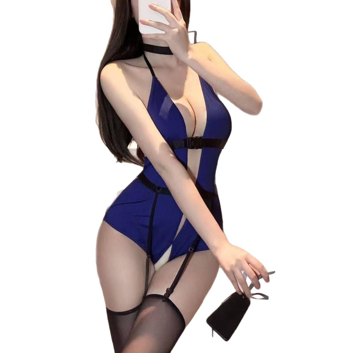 Sexy Stewardess Secretary Roleplay Lingerie Set with Bunny Ears and Stockings - Image 5