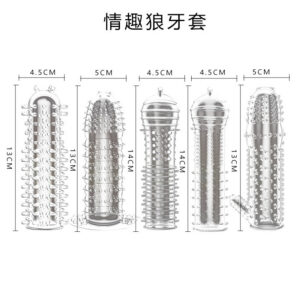 Wolf-Tooth Crystal Textured Condom Cover Sleeve, Soft Transparent TPE, Adult Couple Use