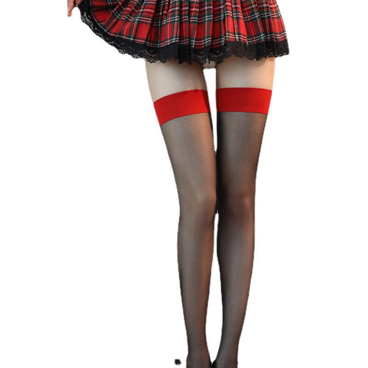 Leopard Print Sheer Stockings with Suspenders, 15D Polyester, One Size - Image 5