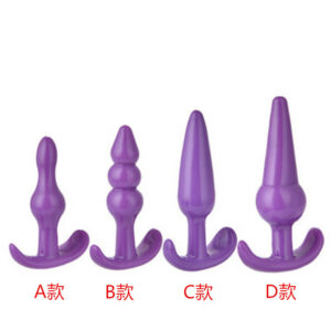 Silicone Anal Plug and Beads Four-Piece Set, Mini Tapered Beads, Purple D-Style