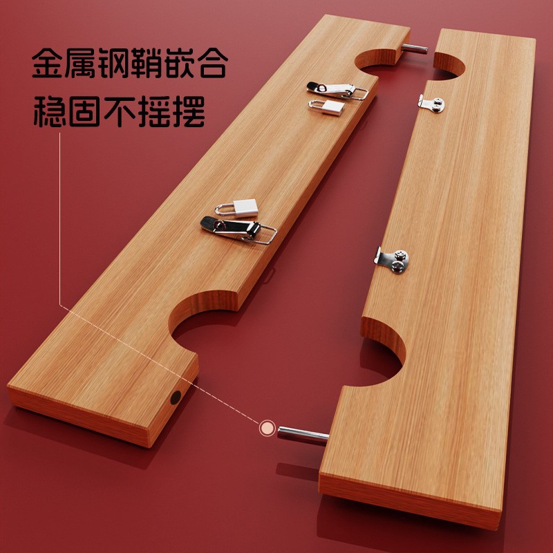 Wooden Shackles Handcuffs and Foot Cuffs Set in Brown Oak and Alloy for Adult Couples - Image 4