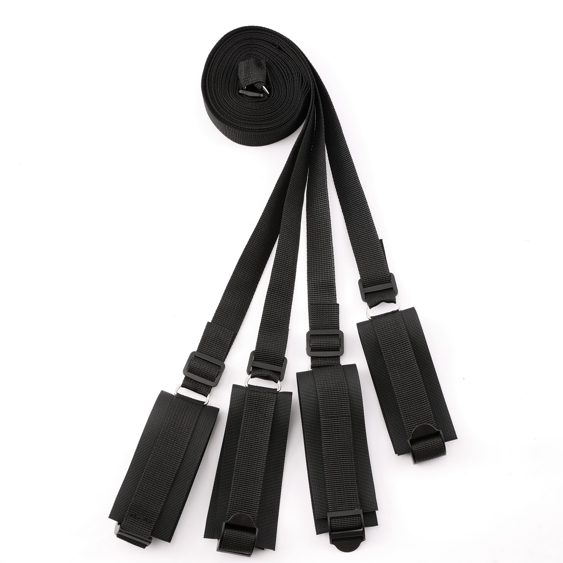 Leather Bed Restraint Strap Set for Role-Play Bonding Training, Black - Image 2