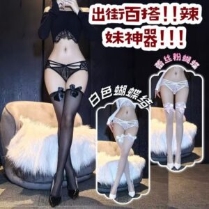 Women's Black Over-the-Knee Bow Socks, Thin Polyester JK-Style Long Tube Stockings