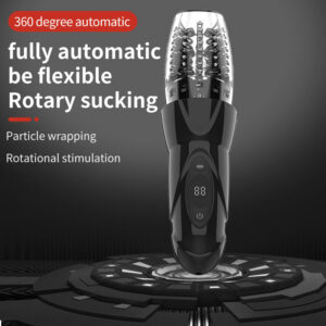 Telescopic Rotating Electric Masturbator with Vibration, Black ABS and Silicone Cup for Men