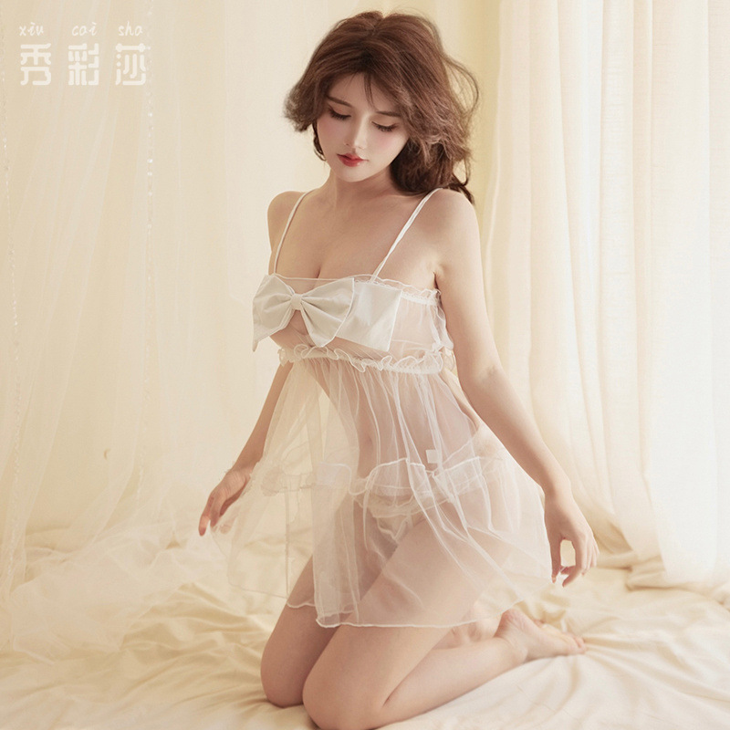 Mesh Babydoll Nightgown with Matching Panty, Sheer Black Slip Dress, One Size - Image 2