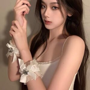 Lace Bow Handcuffs for Couples – Black Lingerie Accessory, Script Killing Game Prop
