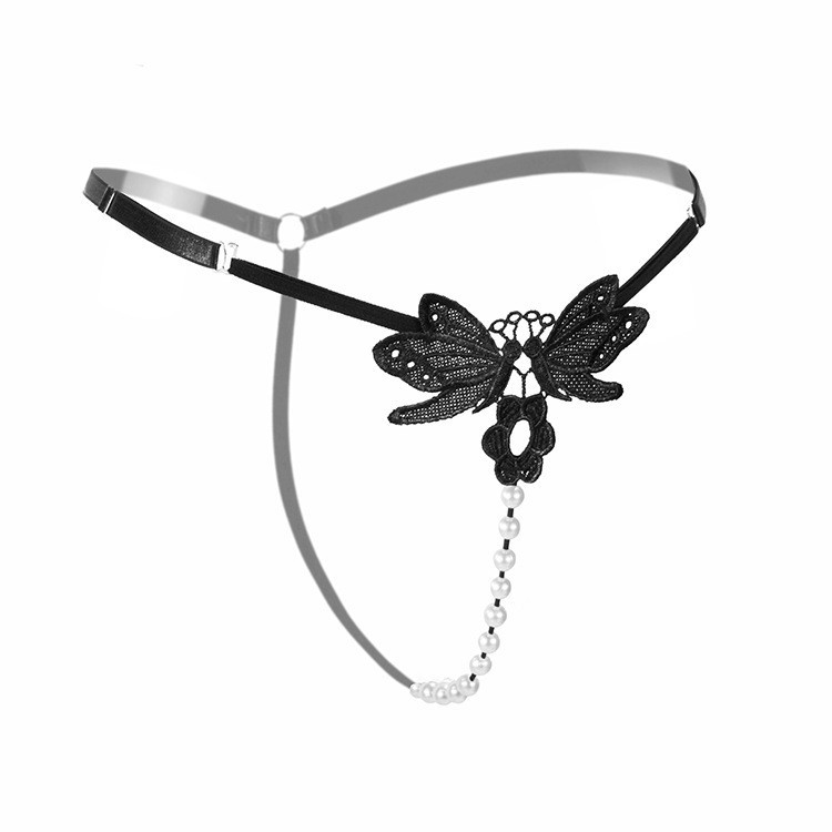 Women's Embroidered Pearl G-String Low Waist Adjustable Transparent Lingerie - Image 3