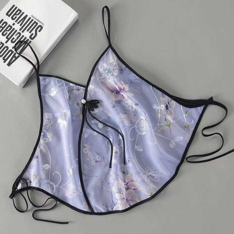 Ice Silk Lace Bellyband Pajama Set with See-Through Tulle and Suspenders - Image 4