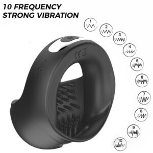 Vibrating Testicle and Penis Ring with Egg Scrotum Massager, 10 Frequencies, Silicone, Rechargeable
