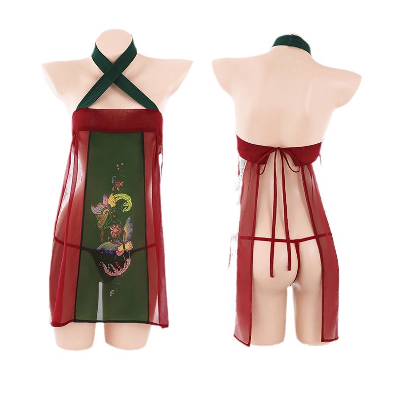 Apsara Consez Red Lace Slip Pajama Dress, Sexy Chinese-Style Babydoll, One Size - Image 5