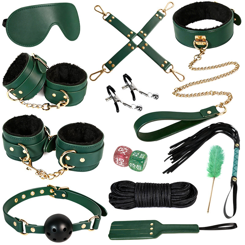Jiuai SM Couple Bonding Set, 12-Piece PU Restraint Kit with Metal Hardware, Green - Image 5