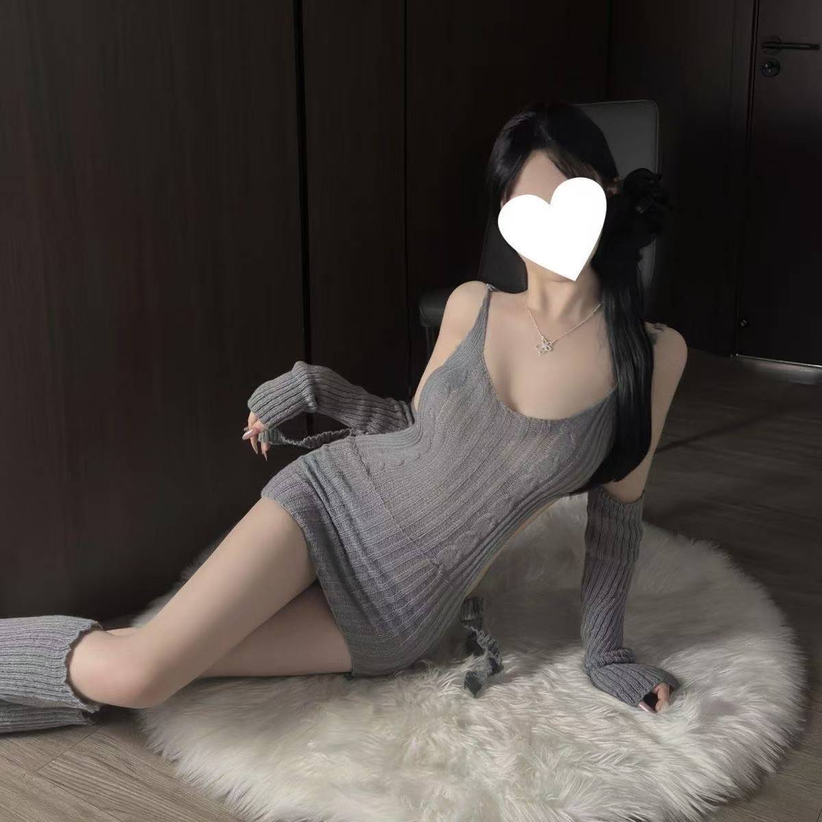 Japanese-Style Maid Roleplay Lingerie Set, Backless Sweater Top with Grey Bodystocking - Image 3