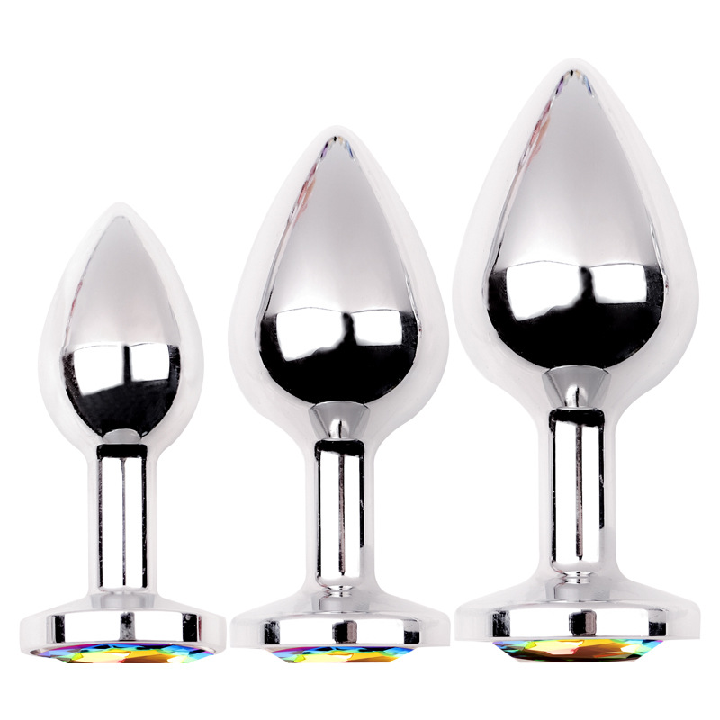 Metal Anal Plug Set with SM Tail, 3-Piece Diamond Design, Long-Term Wearable - Image 5