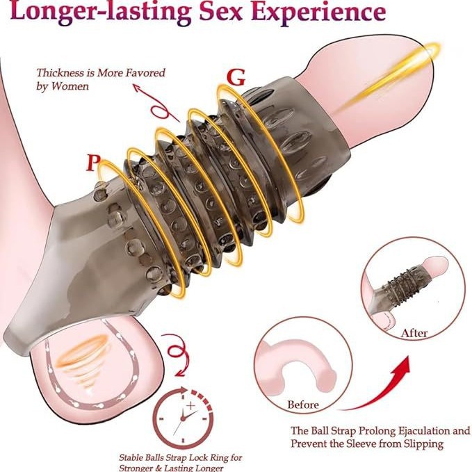 Wolf-Tooth Textured TPE Condom Sleeve, Thickened Delay Design, Transparent Adult Set - Image 2