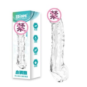 Vibrating Realistic Dildo 19.7 cm TPE Shaft with Textured Crystal-Clear Cover