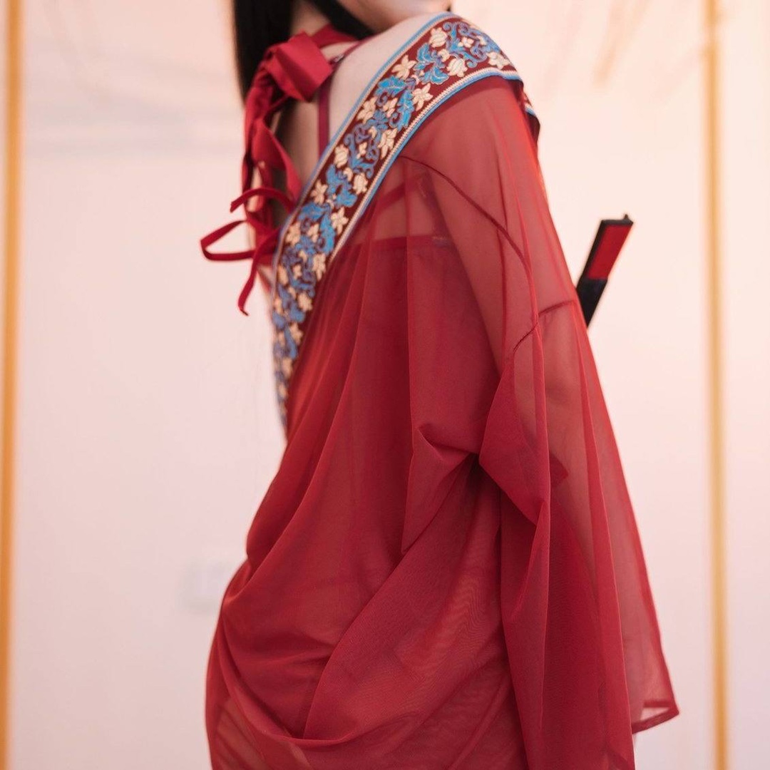 Costsize Plus Size Hanfu-Style Sheer Mesh Babydoll Set with Robe, Bandeau and Panty - Image 4
