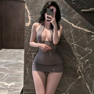 Slim-Fit Halter Neck Secretary Roleplay Nightdress with Thong