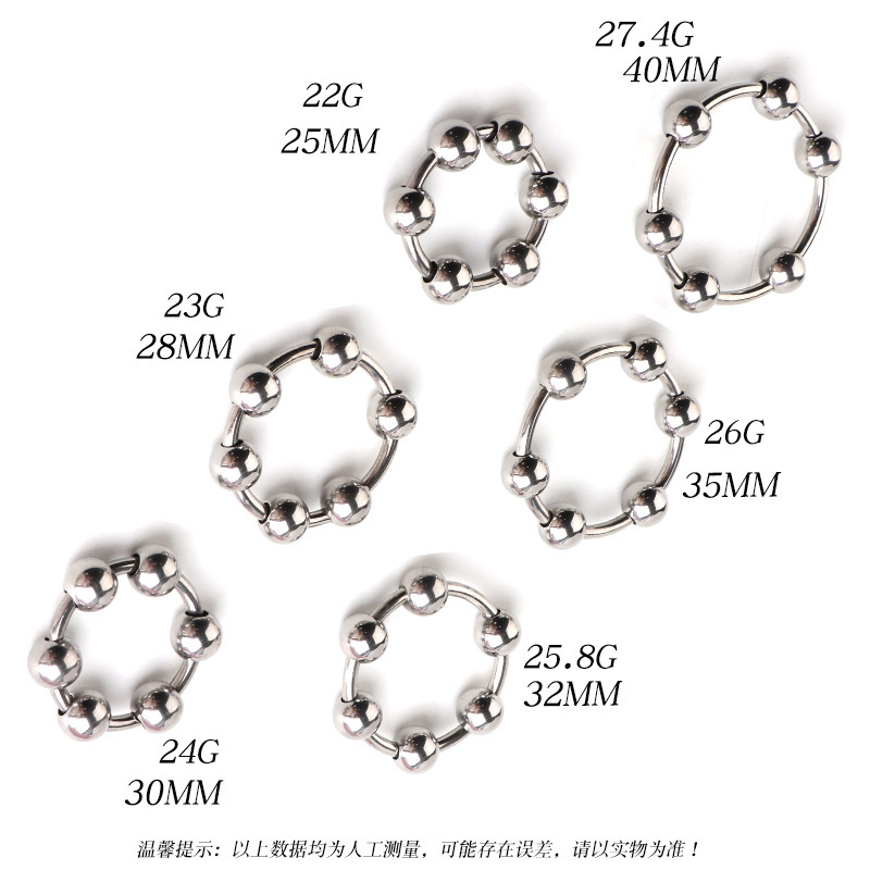 Metal Six-Bead Lock Ring, 40mm Inner Diameter, Hypoallergenic Steel Penis Ring - Image 5