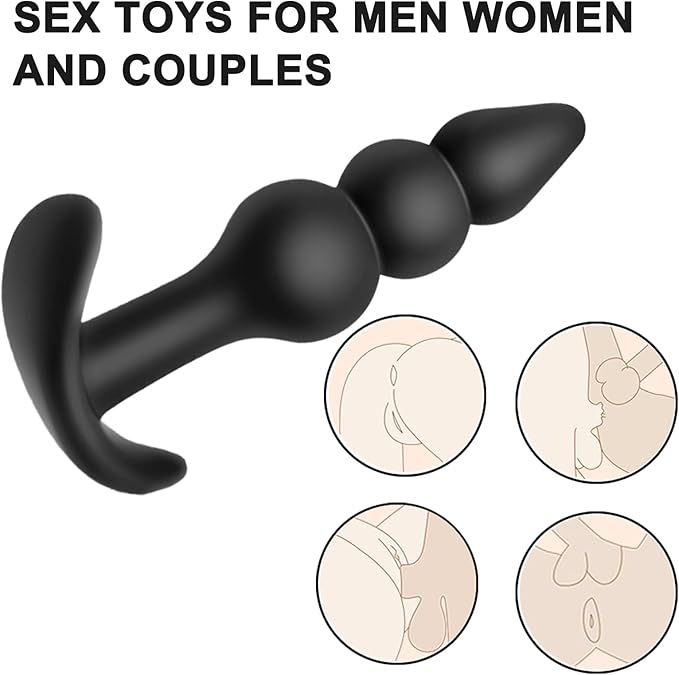 Silicone Small Three-Bead Anal Plug, Black Manual Anal Beads for Adult Use - Image 3