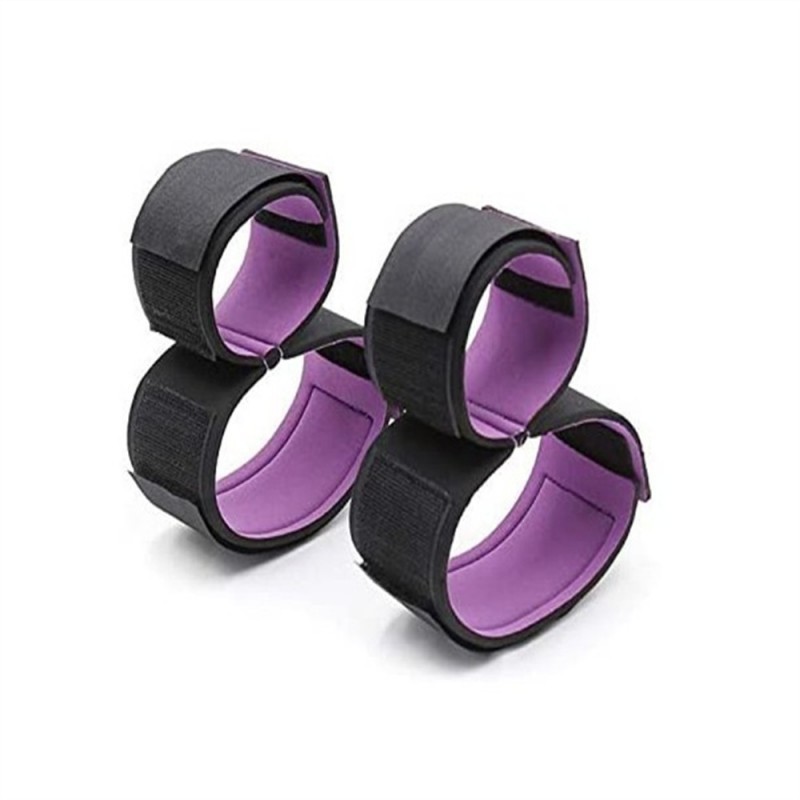 SM Hand and Leg Cuffs with Break-Up Straps, Metal and Neoprene Restraint Set, Black - Image 3