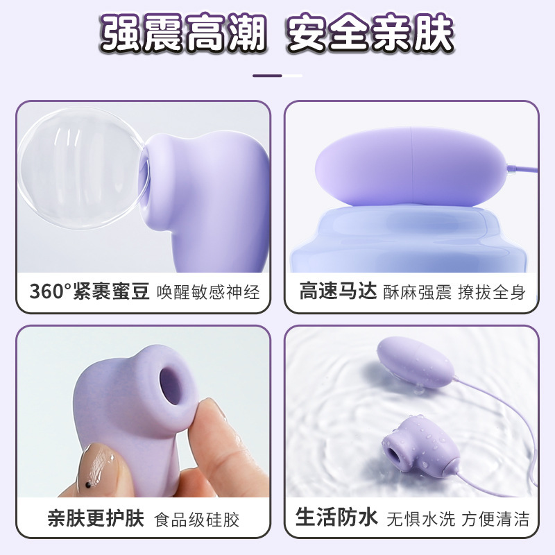 Sucking and Vibrating Egg Set with Wired Remote, Silicone and ABS, Purple - Image 2