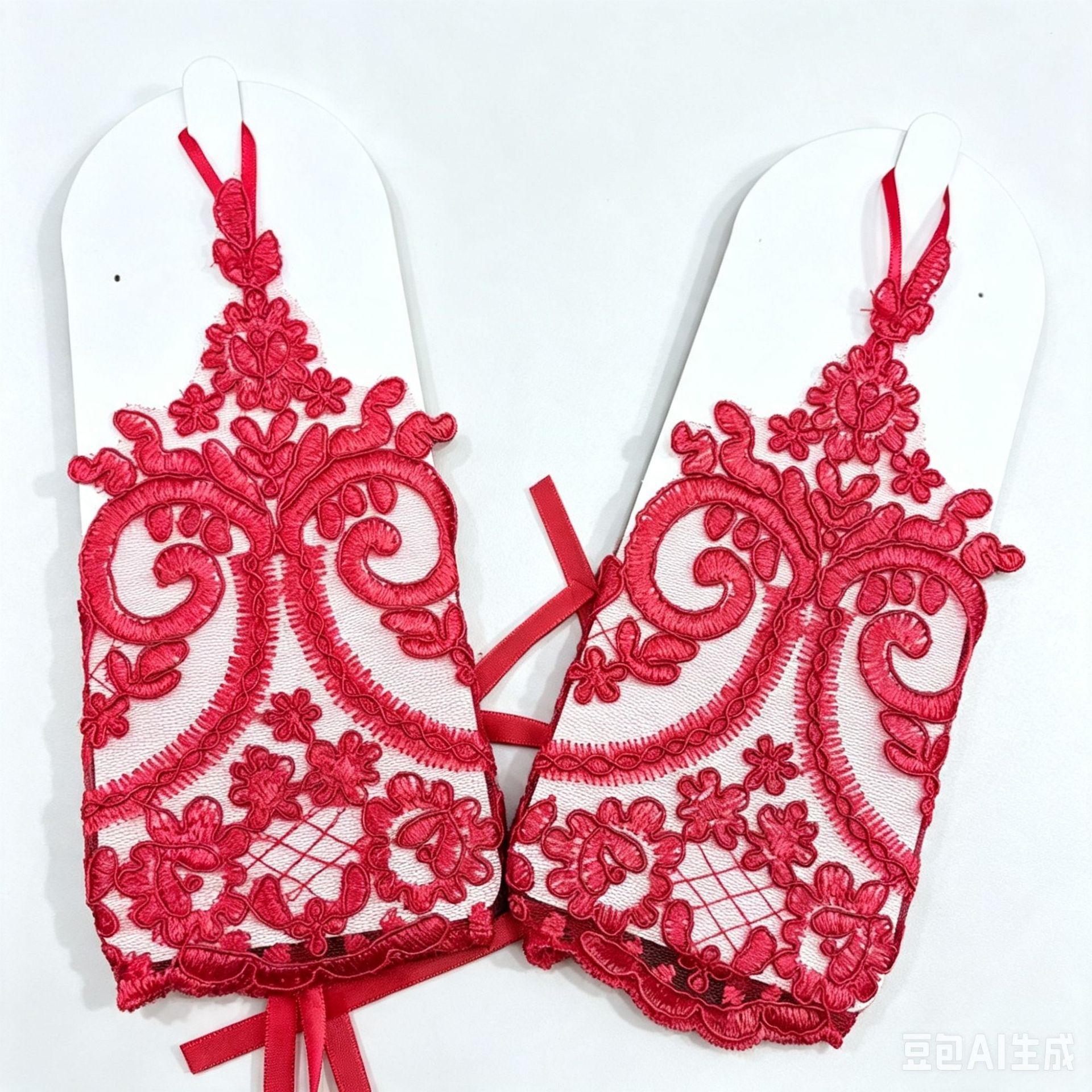 Short Floral Fingerless Gloves for Women, Bridal & Party Costume Accessory, Red - Image 4