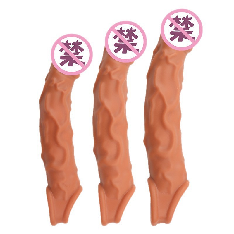 Curved Hollow Extender Sleeve with Realistic Dildo Design and Dual Cock Rings, Purple Large - Image 4
