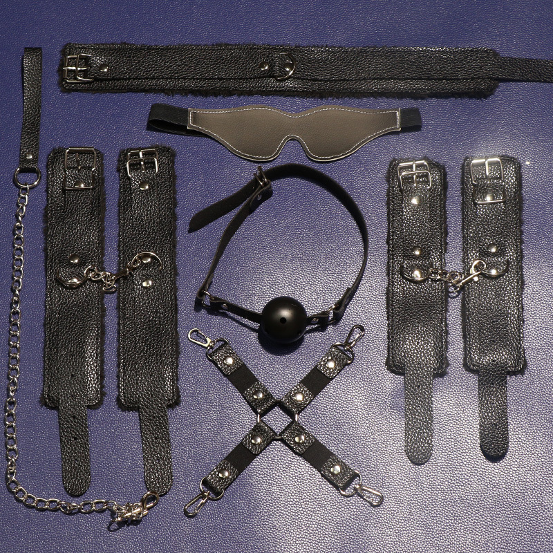 SM Plush Six-Piece Couple Set with Hand and Foot Cuffs and Mouth Gag - Image 3