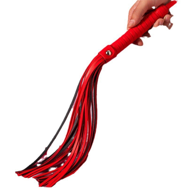 Jiuai SM Tassel Horsewhip Faux Leather Whip Black-Red Handle - Image 2