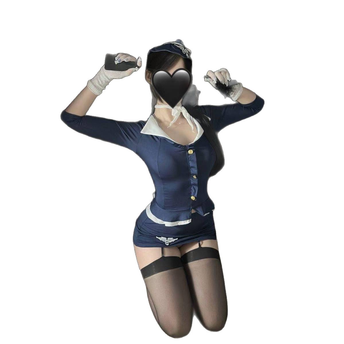 Flight Attendant Roleplay Costume Set with White Garters and Gloves - Image 5