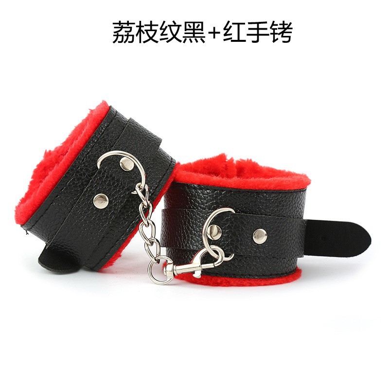 Jiuai SM Leather Plush Handcuffs Black Adult Bondage Training Accessory - Image 3
