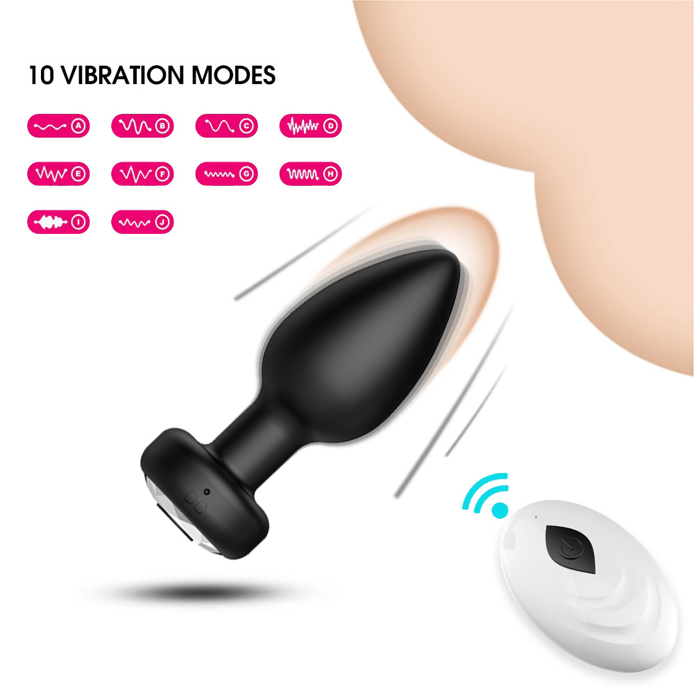 APP Remote Control Vibrating Anal Plug Set, 10 Frequencies, Silicone, Black, 4-Piece - Image 3