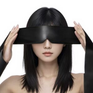 Opaque Imitation Silk Eye Mask with Bow Hand Strap, Rose Red and Black, 150 cm