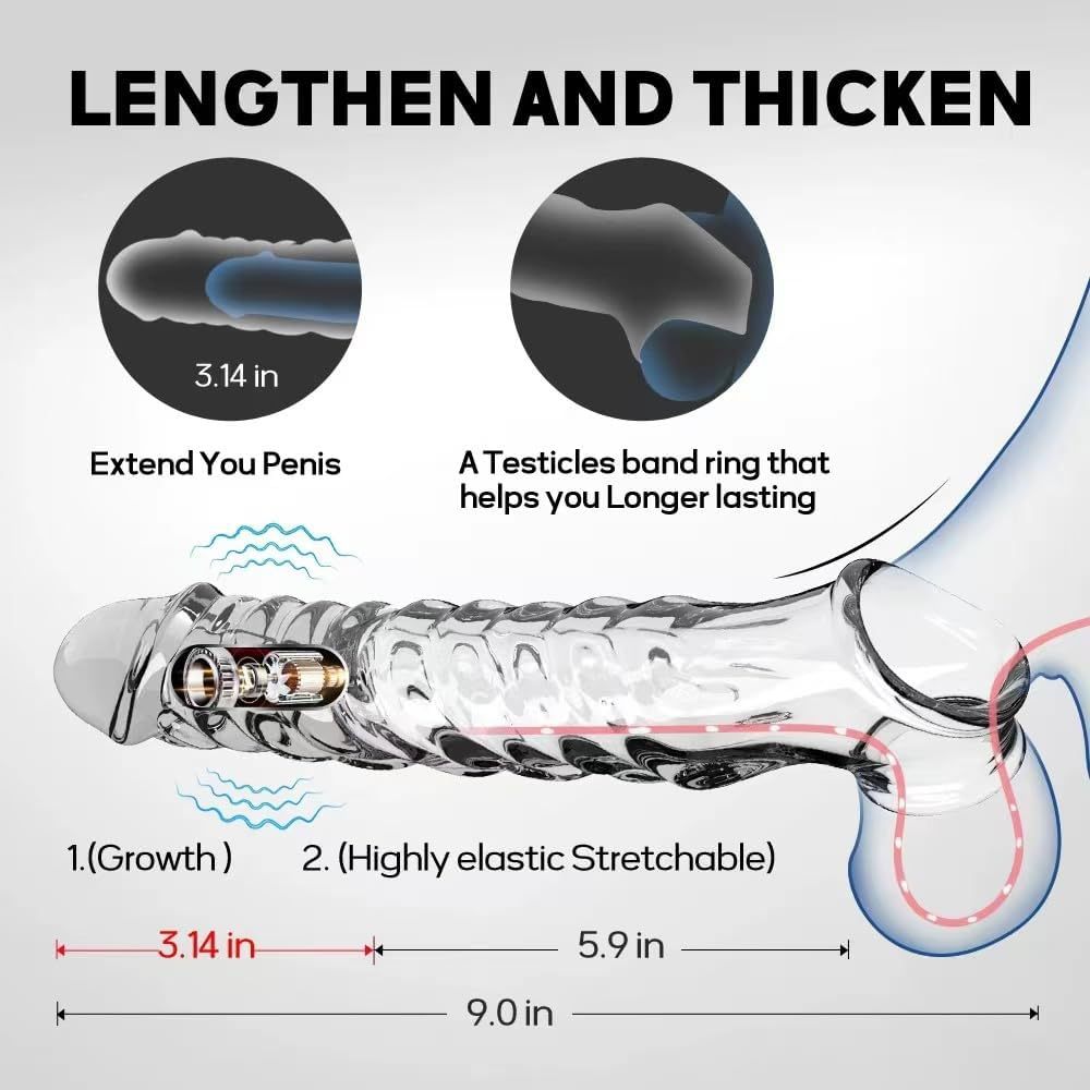 Vibrating Lock-On Penis Sleeve Extender, TPE Male Delay Sleeve, Manual Control - Image 3