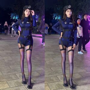 Sexy Policewoman Cosplay Uniform Set with Hat, Tight Jumpsuit, One Size