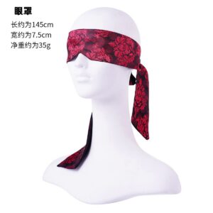 Satin Blindfold with Ties and Elastic Band, Red and Black Silk-Feel Eye Mask