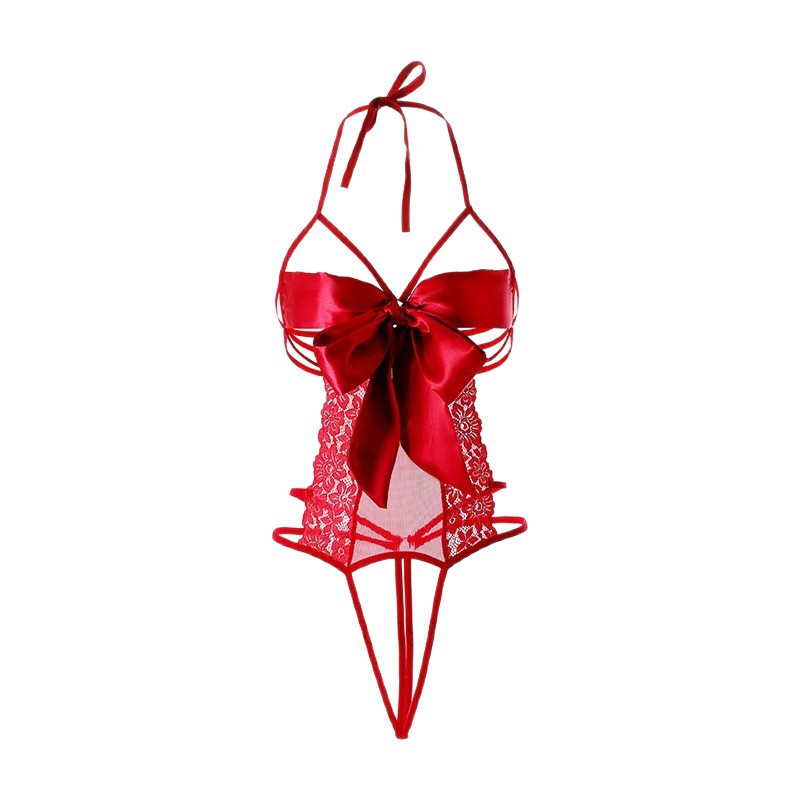 Xiuaisha Three-Point Lace One-Piece Lingerie, Wine Red Roleplay Babydoll - Image 5