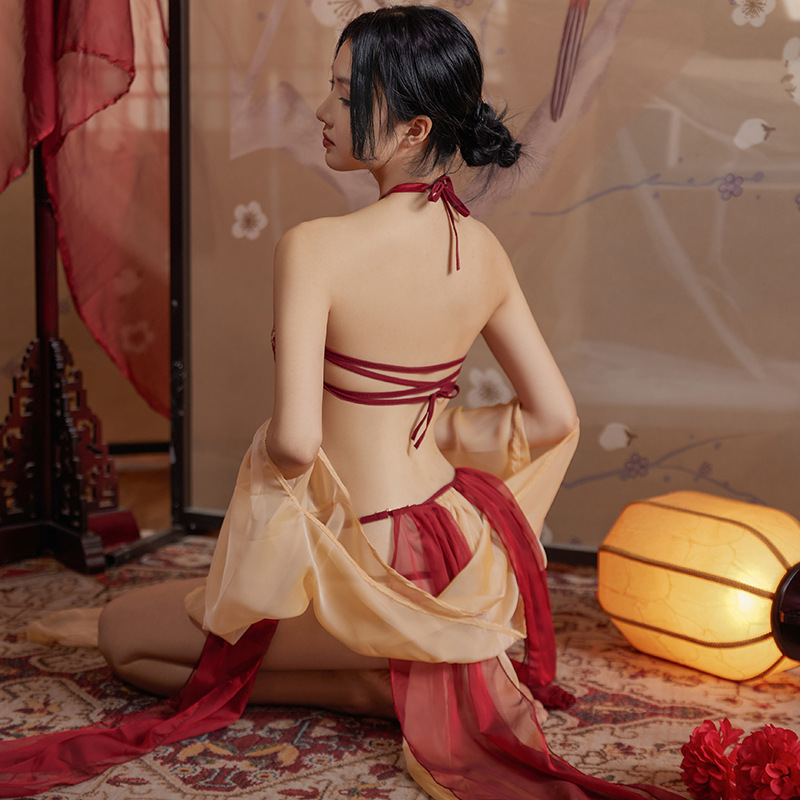 Hanfu-Inspired Palace Costume Set with Bellyband, Shawl, Gauze Skirt and Thong, Plus Size - Image 2