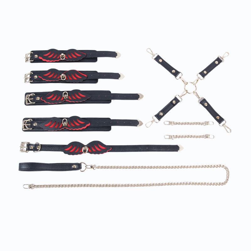 Adult Fetish Handcuffs and Metal Anal Plug Set in Black Leather and Metal - Image 5