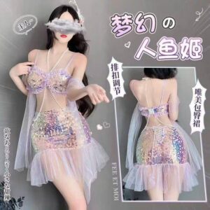 Mermaid Princess Adult Costume Set with Sequin Top, Bodycon Skirt and Thong