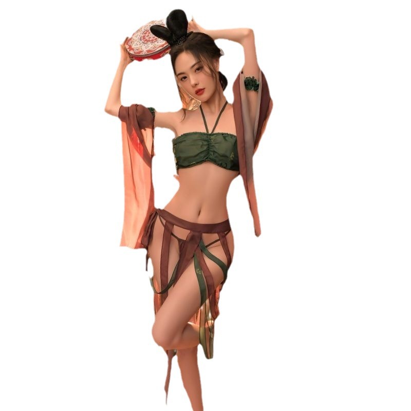 Dunhuang Apsara Hanfu Cosplay Lingerie Set, Black Mesh with Garters, Women's Pajama Suit - Image 5
