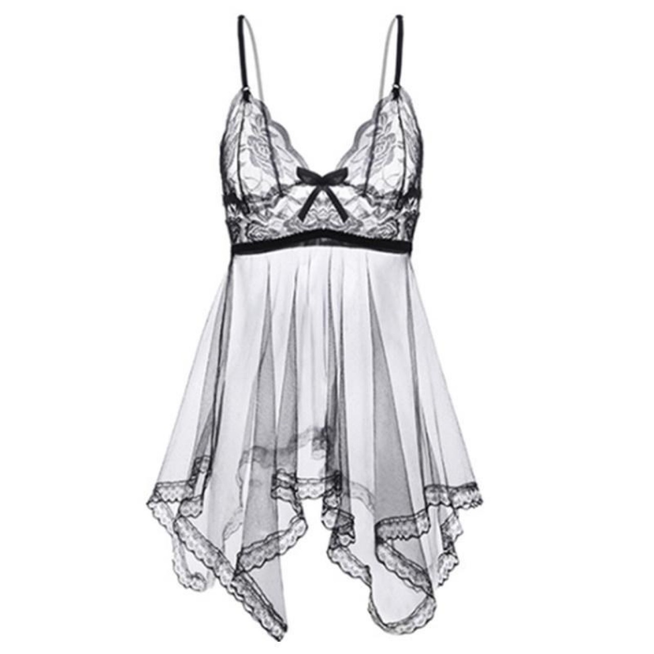 Transparent Mesh Lace Babydoll Nightdress with Matching Panty, Plus Size Maid Roleplay Lingerie - Image 5