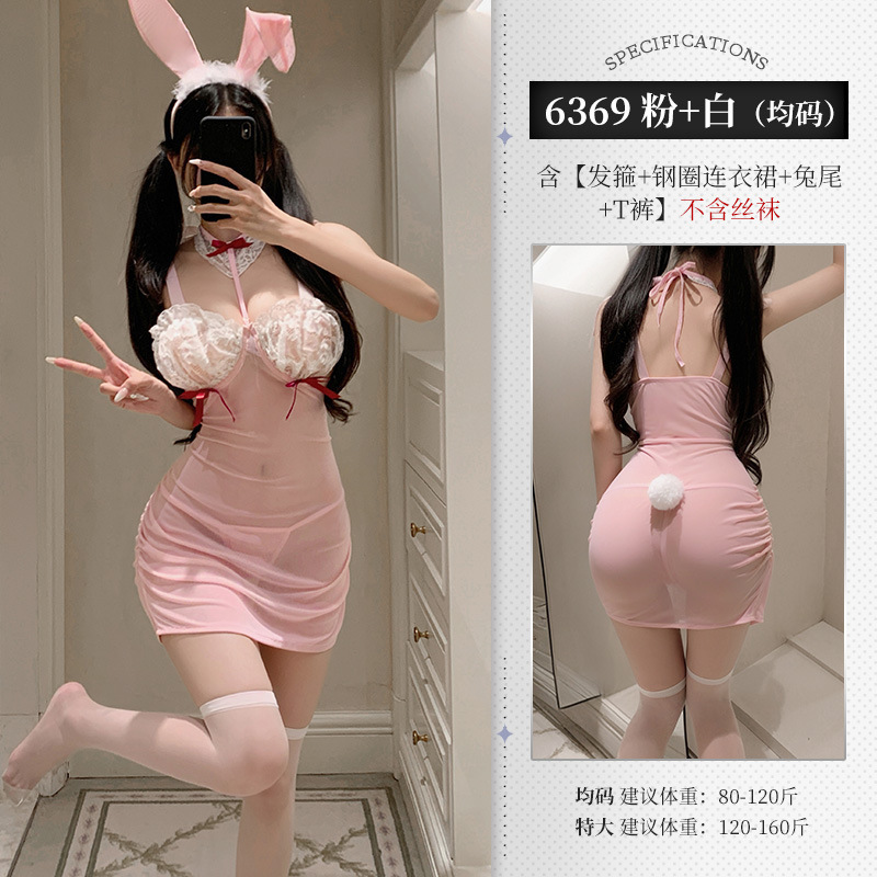Feimu Bunny Girl Role Play Lingerie Set with Headband, Bow Tie, Apron and Thong - Image 4