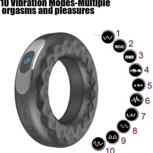 Rechargeable Vibrating Silicone Lock Ring, 10-Frequency Delay Cock Ring with Button Control