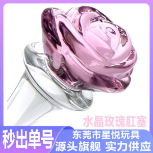 Small Pink Crystal Rose Glass Anal Plug, Transparent Borosilicate-Style Massage Toy