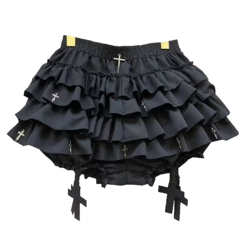 Black and White High-Waist Puff Skirt, Light Punk Outer-Wear Mini Skirt, Anti-Exposure Lining - Image 5