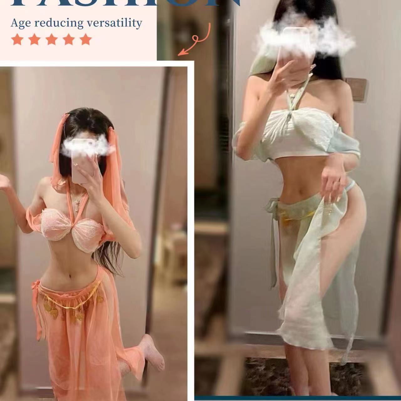 Court Pure Desire Hanfu Lingerie Set with Veil, Bandeau, Skirt and Panties - Image 2